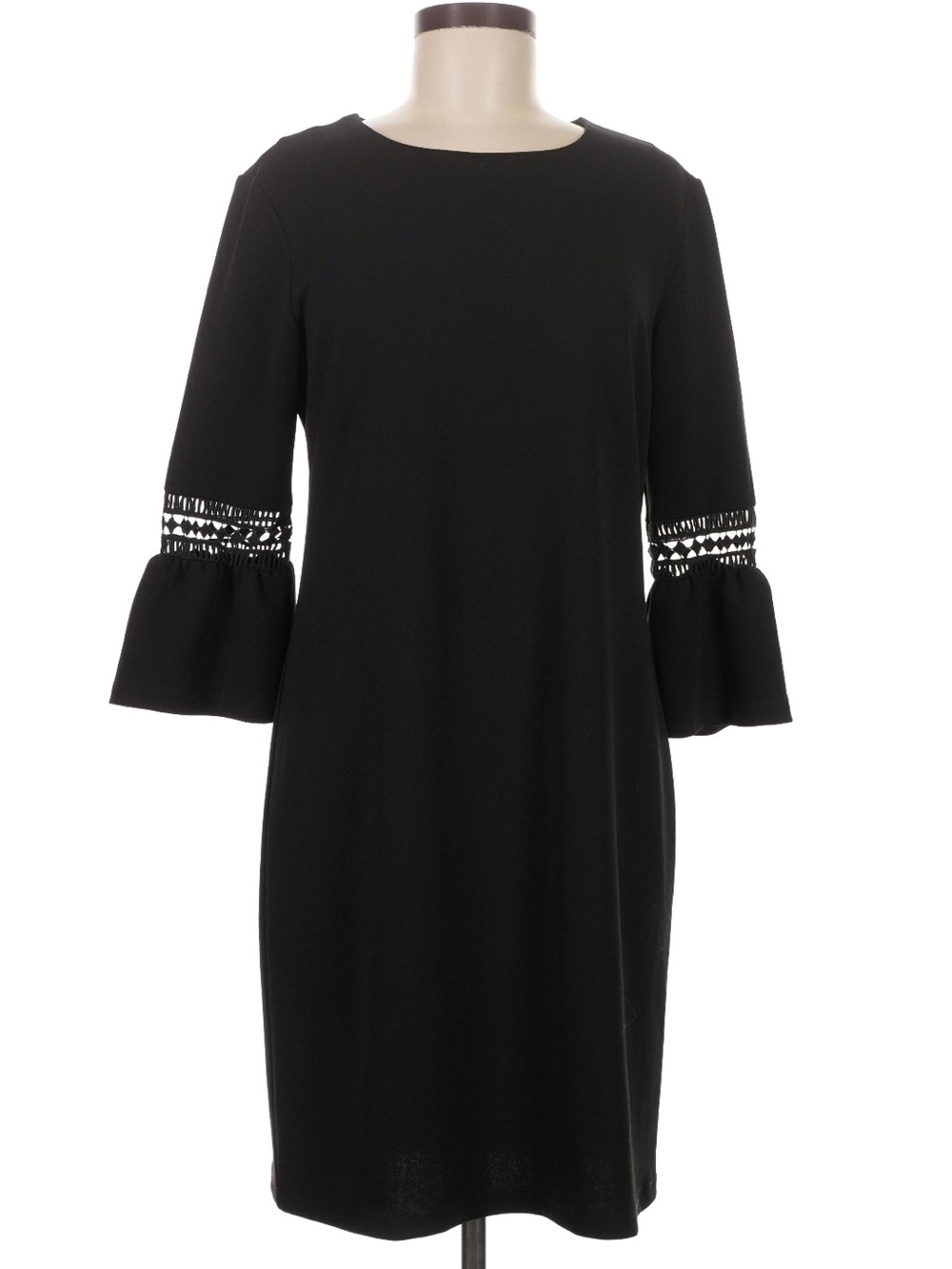 A.B.S. Collection Black Bell Sleeve Shift Dress Crochet Cutout Detail Size 6